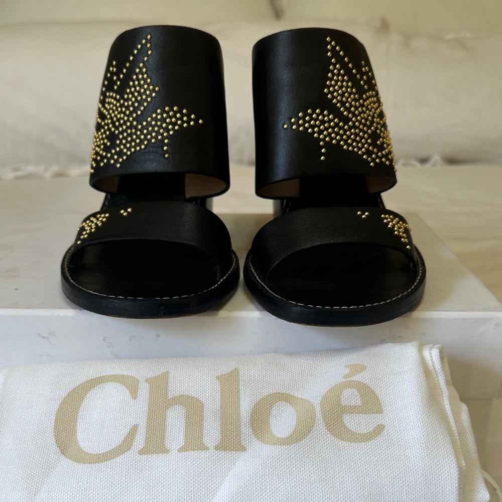 Chloe Black Mules with Gold Detailing 9.5